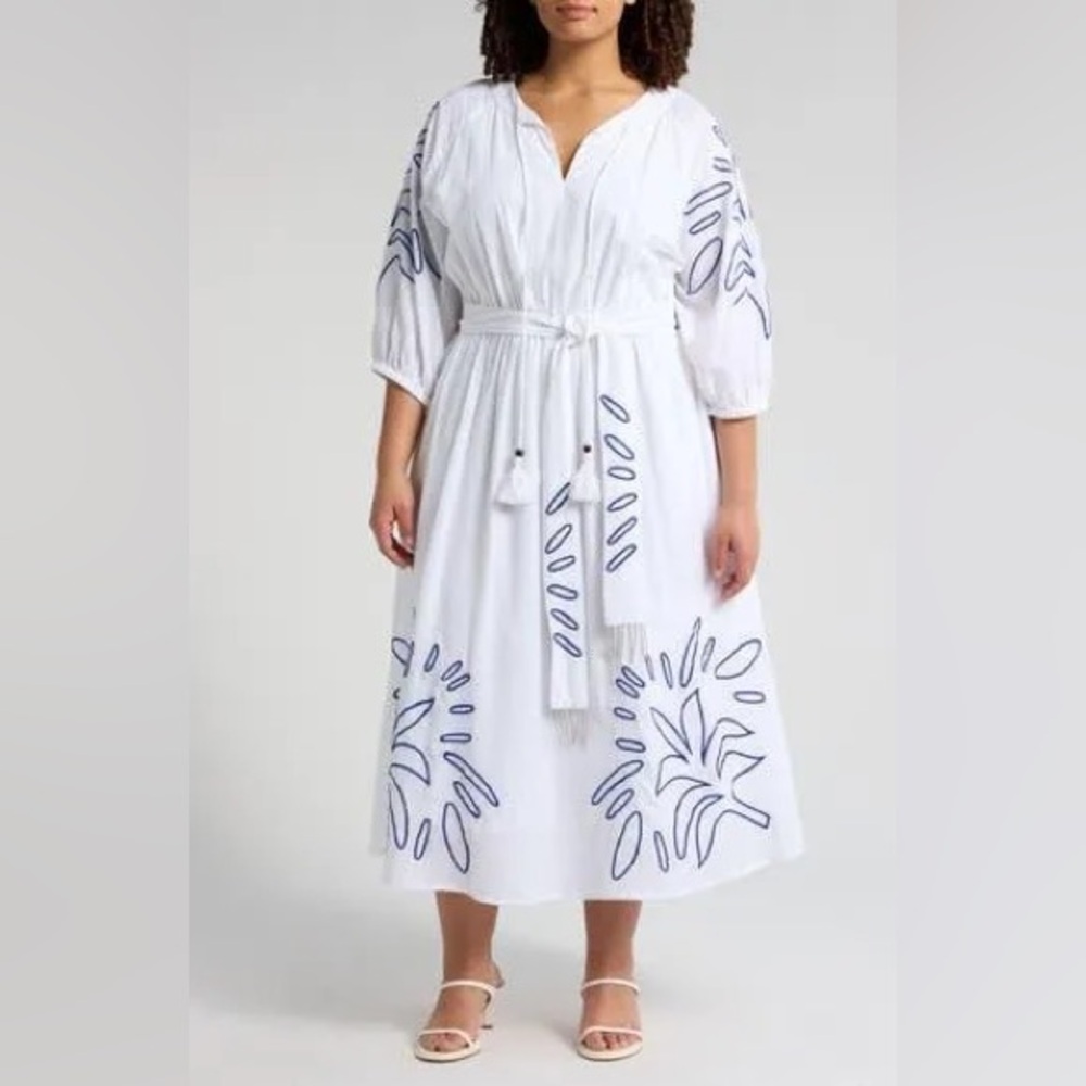 NWT Ciebon Eliza Embroidered A-Line Cotton Midi Dress in White Sz XL - Picture 3 of 16